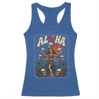 Aloha Skull Racerback Tank Top Hibiscus Flower Hula Dancer Dark Tropical Beach Gothic Hawaiian Vibe