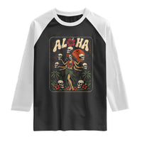 Aloha Skull Raglan Shirt Hibiscus Flower Hula Dancer Dark Tropical Beach Gothic Hawaiian Vibe