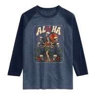 Aloha Skull Raglan Shirt Hibiscus Flower Hula Dancer Dark Tropical Beach Gothic Hawaiian Vibe