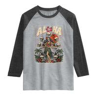 Aloha Skull Raglan Shirt Hibiscus Flower Hula Dancer Dark Tropical Beach Gothic Hawaiian Vibe