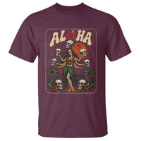 Aloha Skull T Shirt Hibiscus Flower Hula Dancer Dark Tropical Beach Gothic Hawaiian Vibe