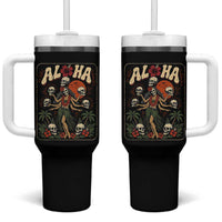 Aloha Skull Tumbler With Handle Hibiscus Flower Hula Dancer Dark Tropical Beach Gothic Hawaiian Vibe