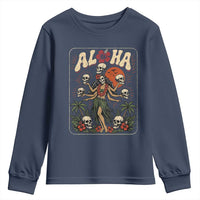 Aloha Skull Youth Sweatshirt Hibiscus Flower Hula Dancer Dark Tropical Beach Gothic Hawaiian Vibe