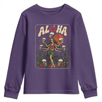 Aloha Skull Youth Sweatshirt Hibiscus Flower Hula Dancer Dark Tropical Beach Gothic Hawaiian Vibe