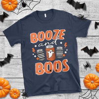 Retro Halloween Booze And Boos T Shirt Halloween Costume Ghost Spooky Season - Wonder Print Shop