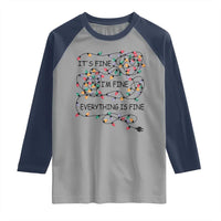 Funny Christmas Raglan Shirt It's Fine I'm Fine Everything Is Fine Xmas Lights
