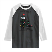 Funny Christmas Cat Raglan Shirt It's Fine I'm Fine Everything Is Fine Meowy Catmas Xmas