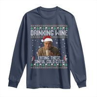 Charlie Hunnam Ed Gein Ugly Christmas Long Sleeve Shirt Funny Drinking Wine Eating These Sinful Cold Cuts - Wonder Print Shop