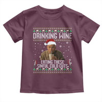Charlie Hunnam Ed Gein Ugly Christmas Toddler T Shirt Funny Drinking Wine Eating These Sinful Cold Cuts - Wonder Print Shop