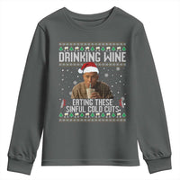 Charlie Hunnam Ed Gein Ugly Christmas Youth Sweatshirt Funny Drinking Wine Eating These Sinful Cold Cuts - Wonder Print Shop
