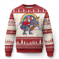 Xmas Santa Riding Dinosaur Deer Xmas Ugly Christmas Sweater - Wonder Print Shop