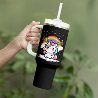 Unicorn Christmas Tumbler With Handle Cute Xmas Girls Rainbow - Wonder Print Shop