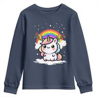 Unicorn Christmas Youth Sweatshirt Cute Xmas Girls Rainbow - Wonder Print Shop