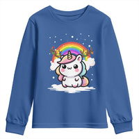 Unicorn Christmas Youth Sweatshirt Cute Xmas Girls Rainbow - Wonder Print Shop