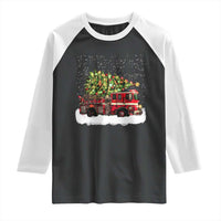 Fire Truck Christmas Raglan Shirt Fireman Xmas Firefighter - Wonder Print Shop