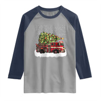 Fire Truck Christmas Raglan Shirt Fireman Xmas Firefighter - Wonder Print Shop