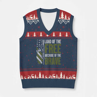 Land of the Free Because of the Brave V-Neck Knit Sweater Vest Gun American Flag - Wonder Print Shop