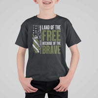 Land of the Free Because of the Brave T Shirt For Kid Gun American Flag - Wonder Print Shop