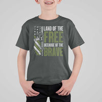Land of the Free Because of the Brave T Shirt For Kid Gun American Flag - Wonder Print Shop