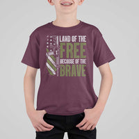 Land of the Free Because of the Brave T Shirt For Kid Gun American Flag - Wonder Print Shop