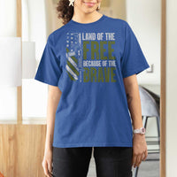 Land of the Free Because of the Brave T Shirt For Women Gun American Flag - Wonder Print Shop