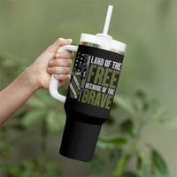 Land of the Free Because of the Brave Tumbler With Handle Gun American Flag - Wonder Print Shop