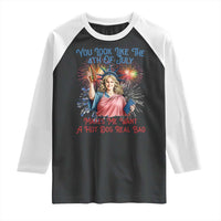 You Look Like The 4th Of July Makes Me Want A Hot Dog Real Bad Raglan Shirt Funny 4th July Hot Dog Meme - Wonder Print Shop