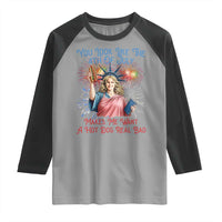 You Look Like The 4th Of July Makes Me Want A Hot Dog Real Bad Raglan Shirt Funny 4th July Hot Dog Meme - Wonder Print Shop