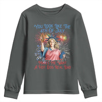 You Look Like The 4th Of July Makes Me Want A Hot Dog Real Bad Youth Sweatshirt Funny 4th July Hot Dog Meme - Wonder Print Shop
