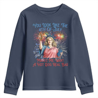 You Look Like The 4th Of July Makes Me Want A Hot Dog Real Bad Youth Sweatshirt Funny 4th July Hot Dog Meme - Wonder Print Shop