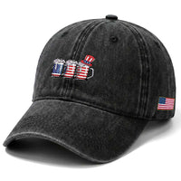 Beer American Flag 4th of July Washed Cotton Baseball Cap Merica Drinking USA