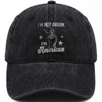 Funny 4th of July Drinking Washed Cotton Baseball Cap Not Drunk I am American