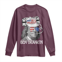 4th of July Ben Drankin Long Sleeve Shirt Funny Benjamin Franklin USA Flag - Wonder Print Shop