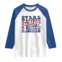 Stars Stripes And Equal Rights Raglan Shirt Groovy Retro 4th Of July - Wonder Print Shop