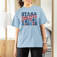 Stars Stripes And Equal Rights T Shirt For Women Groovy Retro 4th Of July - Wonder Print Shop