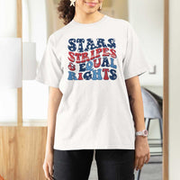 Stars Stripes And Equal Rights T Shirt For Women Groovy Retro 4th Of July - Wonder Print Shop