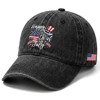 Happy 4th Of July Washed Cotton Baseball Cap Patriotic American Flag USA