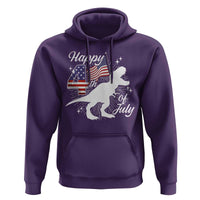 Dinosaur Happy 4th of July Hoodie Patriotic American Flag USA - Wonder Print Shop