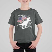 Dinosaur Happy 4th of July T Shirt For Kid Patriotic American Flag USA - Wonder Print Shop