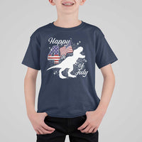 Dinosaur Happy 4th of July T Shirt For Kid Patriotic American Flag USA - Wonder Print Shop
