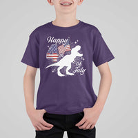 Dinosaur Happy 4th of July T Shirt For Kid Patriotic American Flag USA - Wonder Print Shop