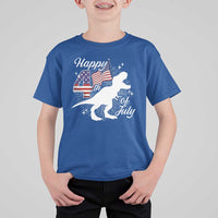 Dinosaur Happy 4th of July T Shirt For Kid Patriotic American Flag USA - Wonder Print Shop
