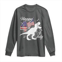 Dinosaur Happy 4th of July Long Sleeve Shirt Patriotic American Flag USA - Wonder Print Shop