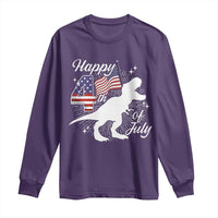 Dinosaur Happy 4th of July Long Sleeve Shirt Patriotic American Flag USA - Wonder Print Shop