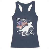 Dinosaur Happy 4th of July Racerback Tank Top Patriotic American Flag USA - Wonder Print Shop