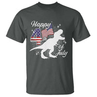 Dinosaur Happy 4th of July T Shirt Patriotic American Flag USA - Wonder Print Shop