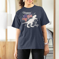 Dinosaur Happy 4th of July T Shirt For Women Patriotic American Flag USA - Wonder Print Shop
