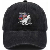 Dinosaur Happy 4th of July Washed Cotton Baseball Cap Patriotic American Flag USA