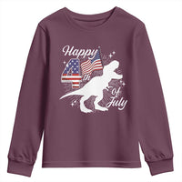 Dinosaur Happy 4th of July Youth Sweatshirt Patriotic American Flag USA - Wonder Print Shop