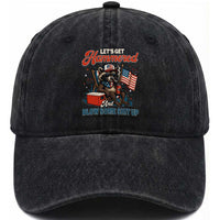 Lets Get Hammered and Blow Some Shit Up Washed Cotton Baseball Cap Raccoon 4th Of July America